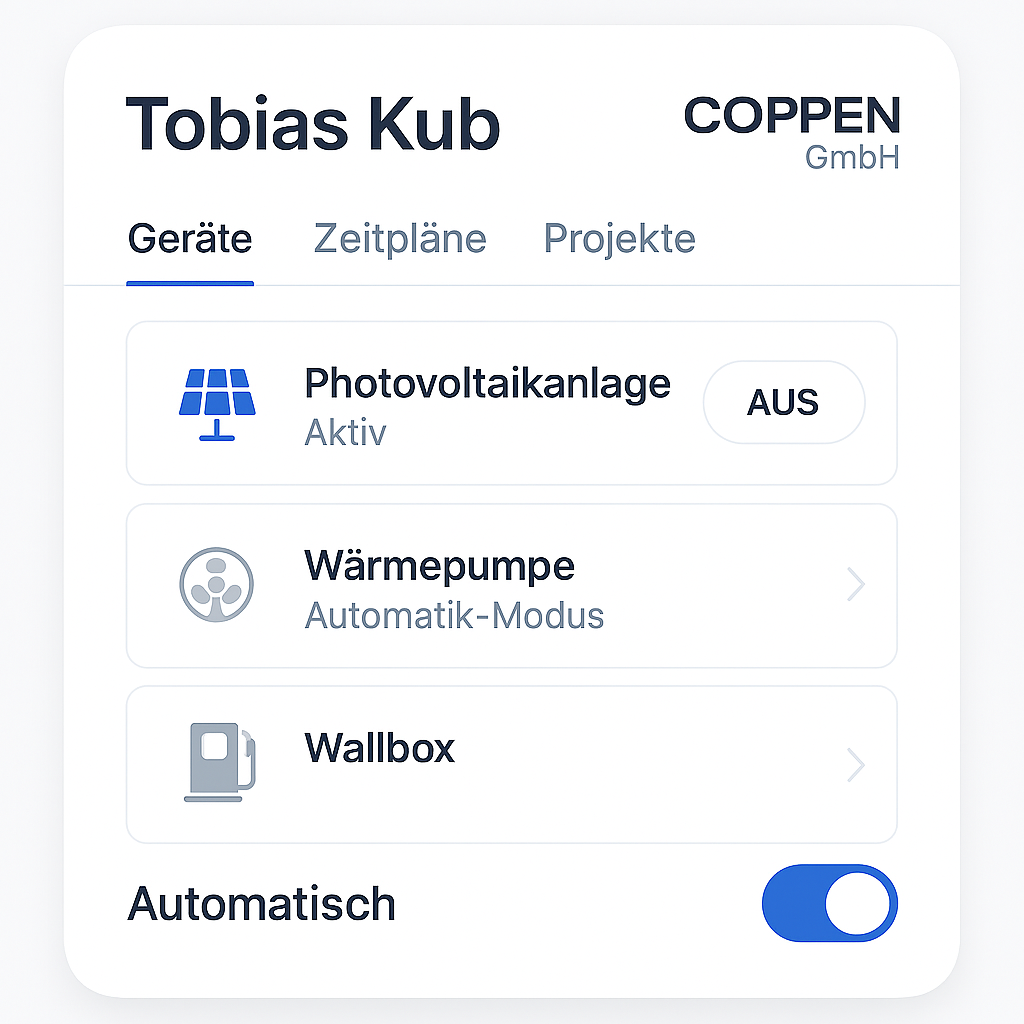 Clara Smart Control Interface mit Gerätesteuerung und Automatisierungsoptionen